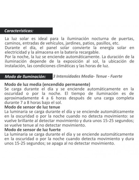 APLIQUE LED SOLAR TRIDIRECCIONAL DETECT MOVIM IP65 6000K