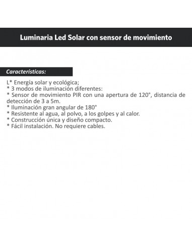 APLIQUE LED SOLAR TRIDIRECCIONAL DETECT MOVIM...