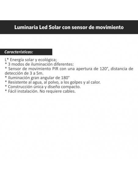 APLIQUE LED SOLAR TRIDIRECCIONAL DETECT MOVIM IP65 6000K