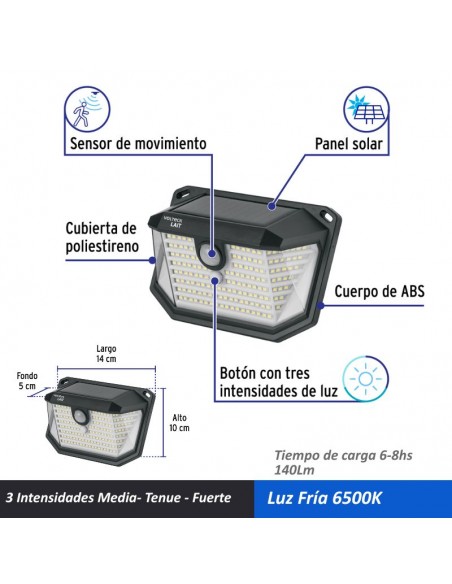 APLIQUE LED SOLAR TRIDIRECCIONAL DETECT MOVIM IP65 6000K