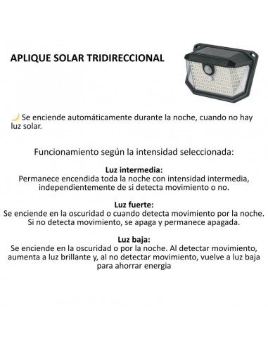 APLIQUE LED SOLAR TRIDIRECCIONAL DETECT MOVIM...