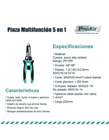 PINZA PINZA MULTIFUNCIÓN 5 EN 1 PROSKIT (CP-420)