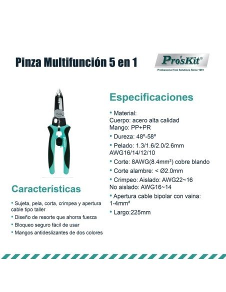 PINZA PINZA MULTIFUNCIÓN 5 EN 1 PROSKIT (CP-420)