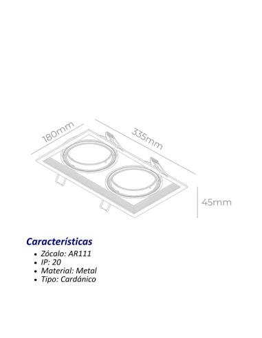 PLAFON EMBUTIR ECUA AR111 2 LUCES NEGRO CANDIL