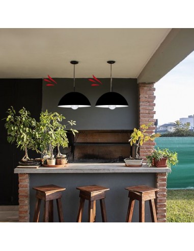 COLGANTE MEDIA ESFERA 40CM E27 CHAPA NEGRO BLANCO