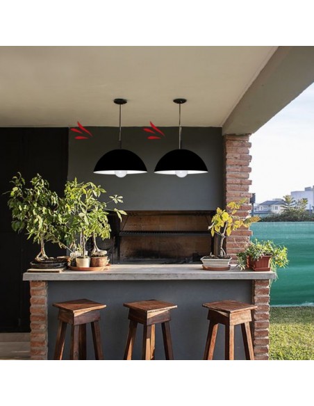 COLGANTE MEDIA ESFERA 40CM E27 CHAPA NEGRO BLANCO