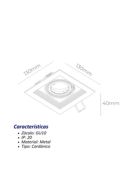 PLAFON EMBUTIR ECUA DICRO 1 LUCES NEGRO CANDIL