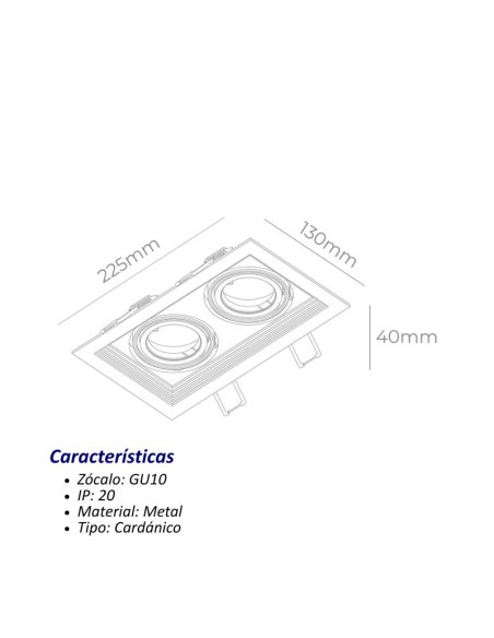 PLAFON EMBUTIR ECUA DICRO 2 LUCES NEGRO CANDIL