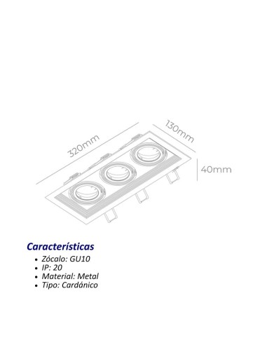 PLAFON EMBUTIR ECUA DICRO 3 LUCES NEGRO CANDIL