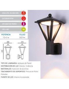 FAROLA BIDIRECCIONAL KIRA 12W + 3W 3000K NEGRO ALUMINIO 2