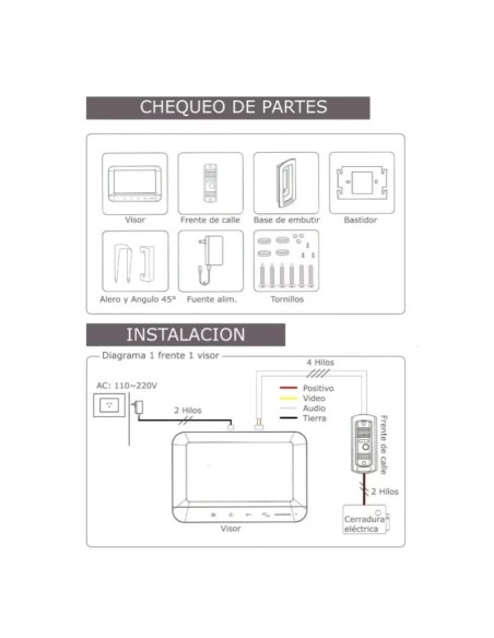 PORTERO VIDEO HINTERCOM COLOR 7" LCD MANOS LIBRES