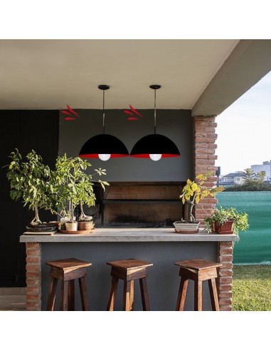 COLGANTE MEDIA ESFERA 40CM E27 CHAPA NEGRO ROJO