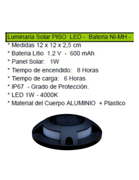 APLIQUE PISO SOLAR LED 1W 4000K IP67 NG ALUMINIO