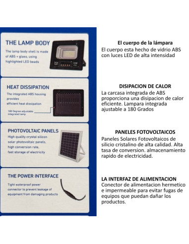 PROYECTOR REFLECTOR LED SOLAR  50W LUZ FRIA IP65