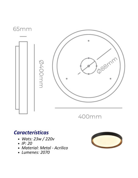 PLAFON LED ALEC 23W 3000K 40CM NEGRO CANDIL