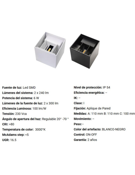 APLIQUE BID VK SYMUD PRO 2X3W 3000K NG HAZ REG IP65
