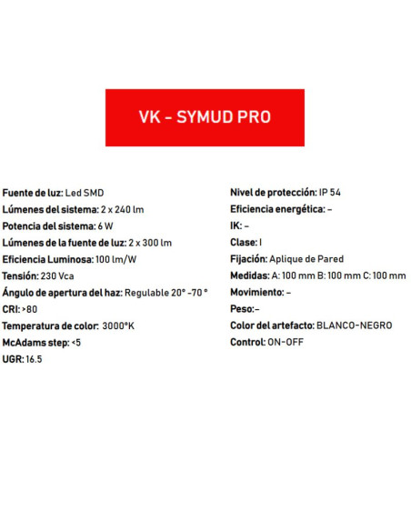APLIQUE BID VK SYMUD PRO 2X3W 3000K NG HAZ REG IP64