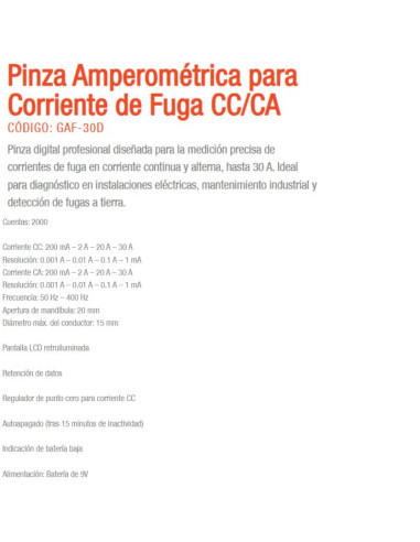 PINZA AMPEROMETRICA GRALF CORR. FUGA GAF-30D