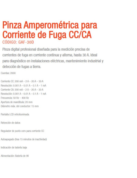 PINZA AMPEROMETRICA GRALF CORR. FUGA GAF-30D