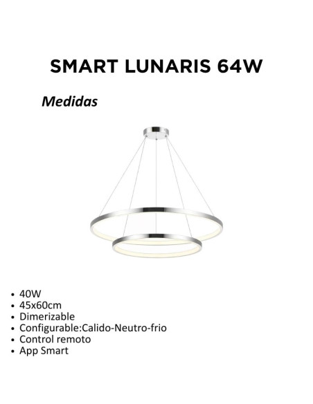 COLGANTE LUNARIS 45/60CM 64W PL CAL/NEU/FRI SMART DIMMER