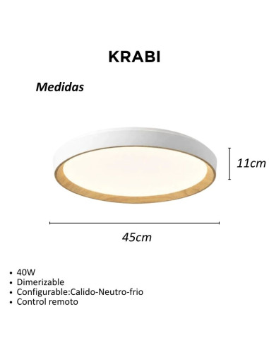 PLAFON RED. KRABI 40W BL CAL/NEU/FRIA 45CM...