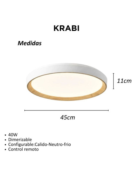 PLAFON RED. KRABI 40W BL CAL/NEU/FRIA 45CM DIMMER Y CONTROL