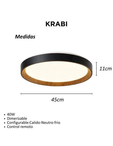 PLAFON RED. KRABI 40W NG CAL/NEU/FRIA 45CM DIMMER Y CONTROL