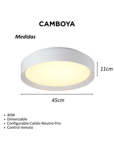 PLAFON REDONDO CAMBOYA 40W BLANCO CAL/NEU/FRIA...