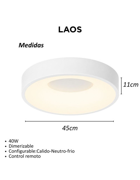 PLAFON RED. LAOS 40W BL CAL/NEU/FRIA 45CM DIMMER Y CONTROL