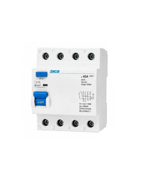 INTERRUPTOR DIFERENCIAL SUPERINMUNIZADO SICA 4X40A 30MA