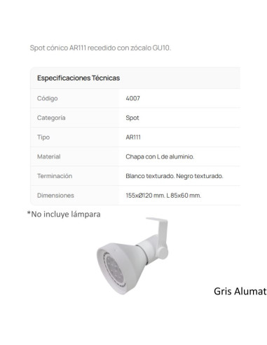 CABEZAL AR111 ALUMINIO GRIS ALUMAT 4007