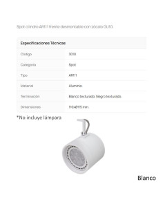 CABEZAL AR111 CILINDRICO ALUMINIO BLANCO TEXT 3010 2
