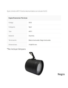 CABEZAL AR111 CILINDRICO ALUMINIO NEGRO TEXT 3010 2