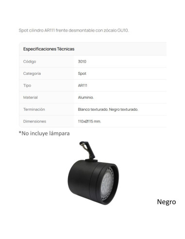 CABEZAL AR111 CILINDRICO ALUMINIO NEGRO TEXT 3010