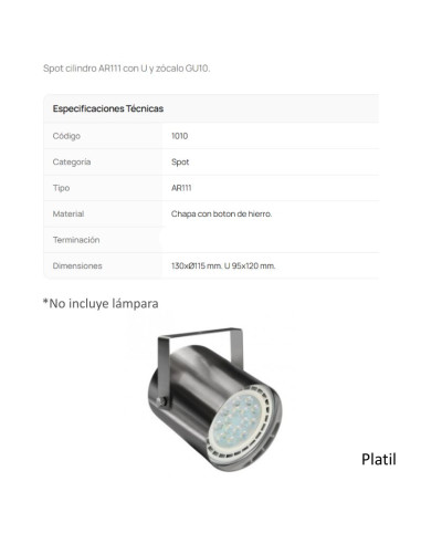 CABEZAL AR111 CILINDRICO PLATIL 1010