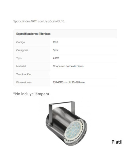 CABEZAL AR111 CILINDRICO PLATIL 1010
