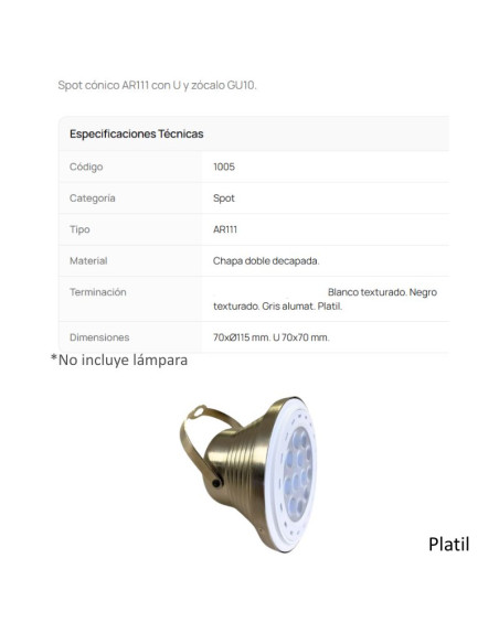 CABEZAL AR111 ESCALONADO PLATIL