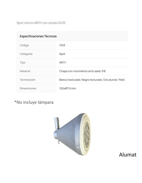 CABEZAL AR111 CONICO ALUMAT