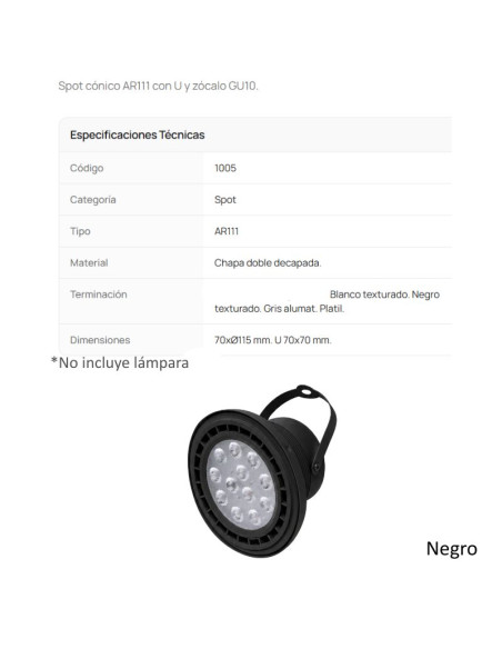 CABEZAL AR111 ESCALONADO NEGRO