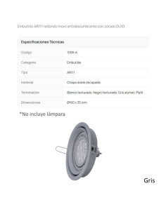 SPOT EMBUTIR AR111 MOVIL REDONDO ANTIDESLUMB GRIS ALUMAT 2