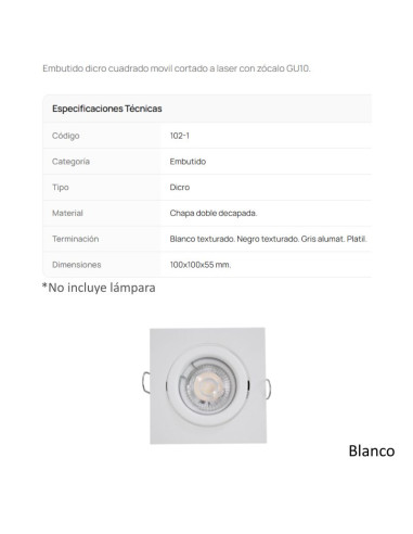 SPOT EMBUTIR DICRO MOVIL CUADRADO PLANO 10CM...