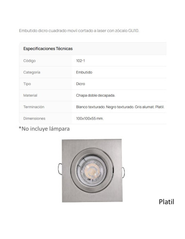 SPOT EMBUTIR DICRO MOVIL CUADRADO PLANO 10CM...
