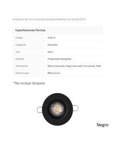 SPOT EMBUTIR DICRO FIJO REDONDO ANTIDESLUMB NEGRO TEXT 2