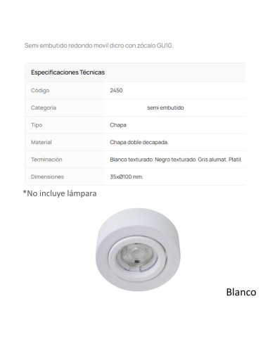 SPOT SEMI EMBUTIR DICRO MOVIL REDONDO BLANCO TEXT