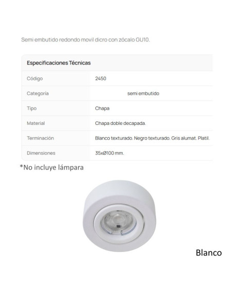 SPOT SEMI EMBUTIR DICRO MOVIL REDONDO BLANCO TEXT