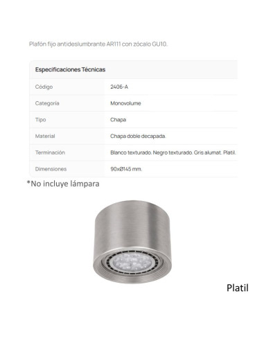 SPOT MONOVOLUMEN AR111 FIJO PLATIL