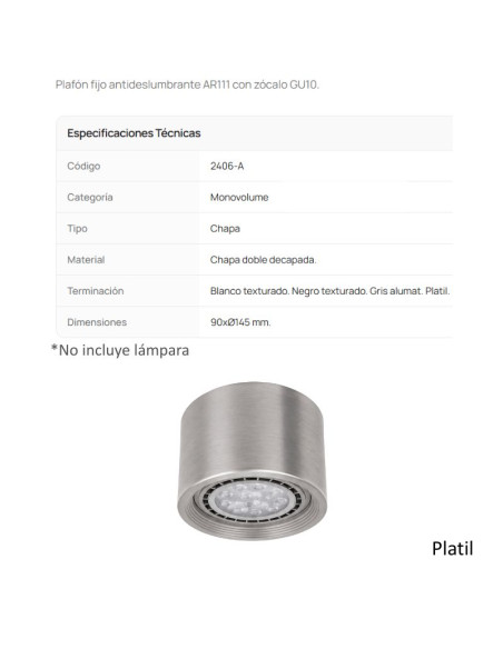 SPOT MONOVOLUMEN AR111 FIJO PLATIL