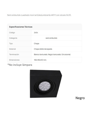 SPOT SEMI EMBUTIR AR111 MOVIL CUADRADO NEGRO TEXT