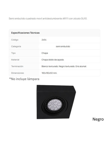 SPOT SEMI EMBUTIR AR111 MOVIL CUADRADO NEGRO TEXT