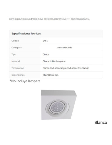 SPOT SEMI EMBUTIR AR111 MOVIL CUADRADO BLANCO TEXT